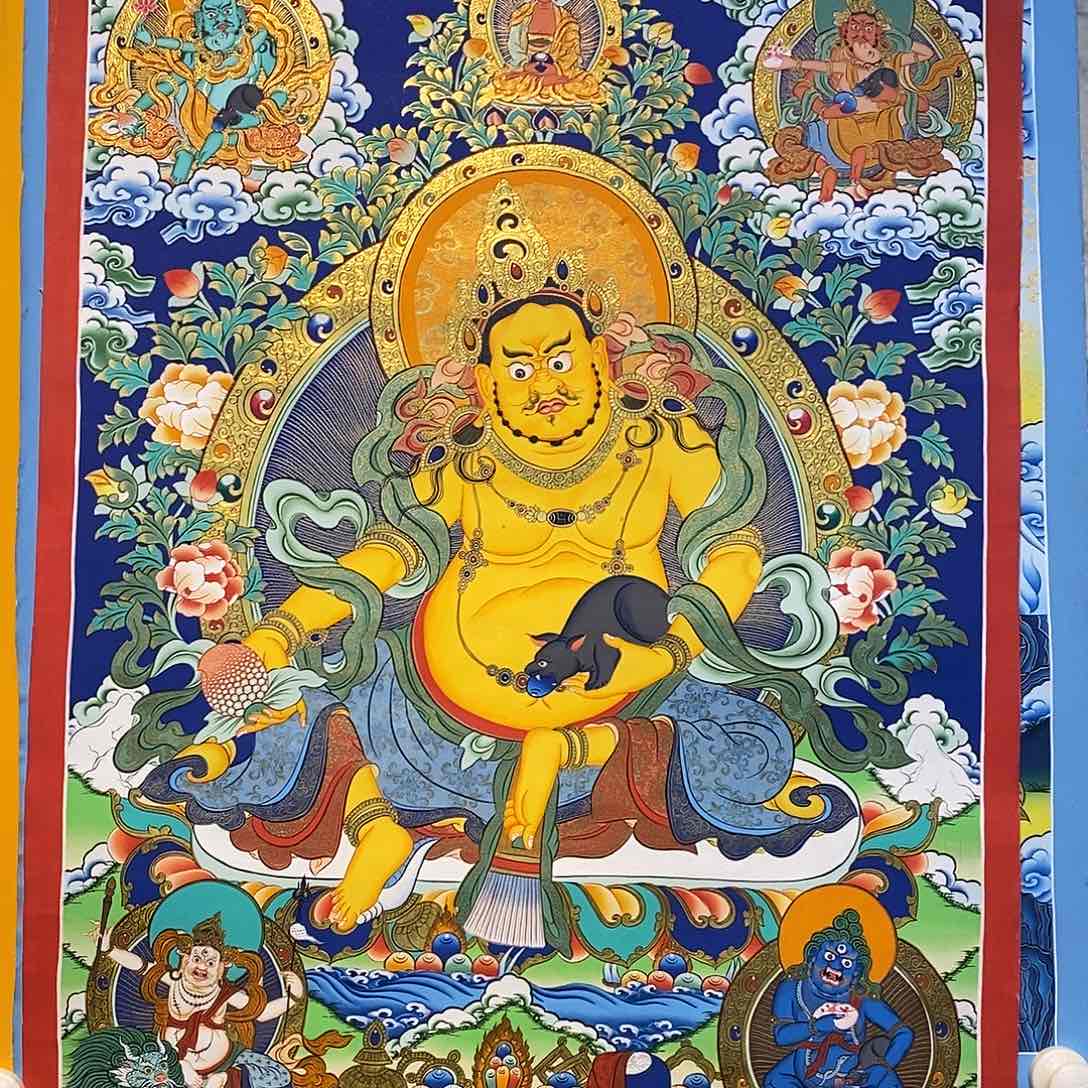 卷轴画京***机纯手绘五路财财唐卡75*50厘米左右