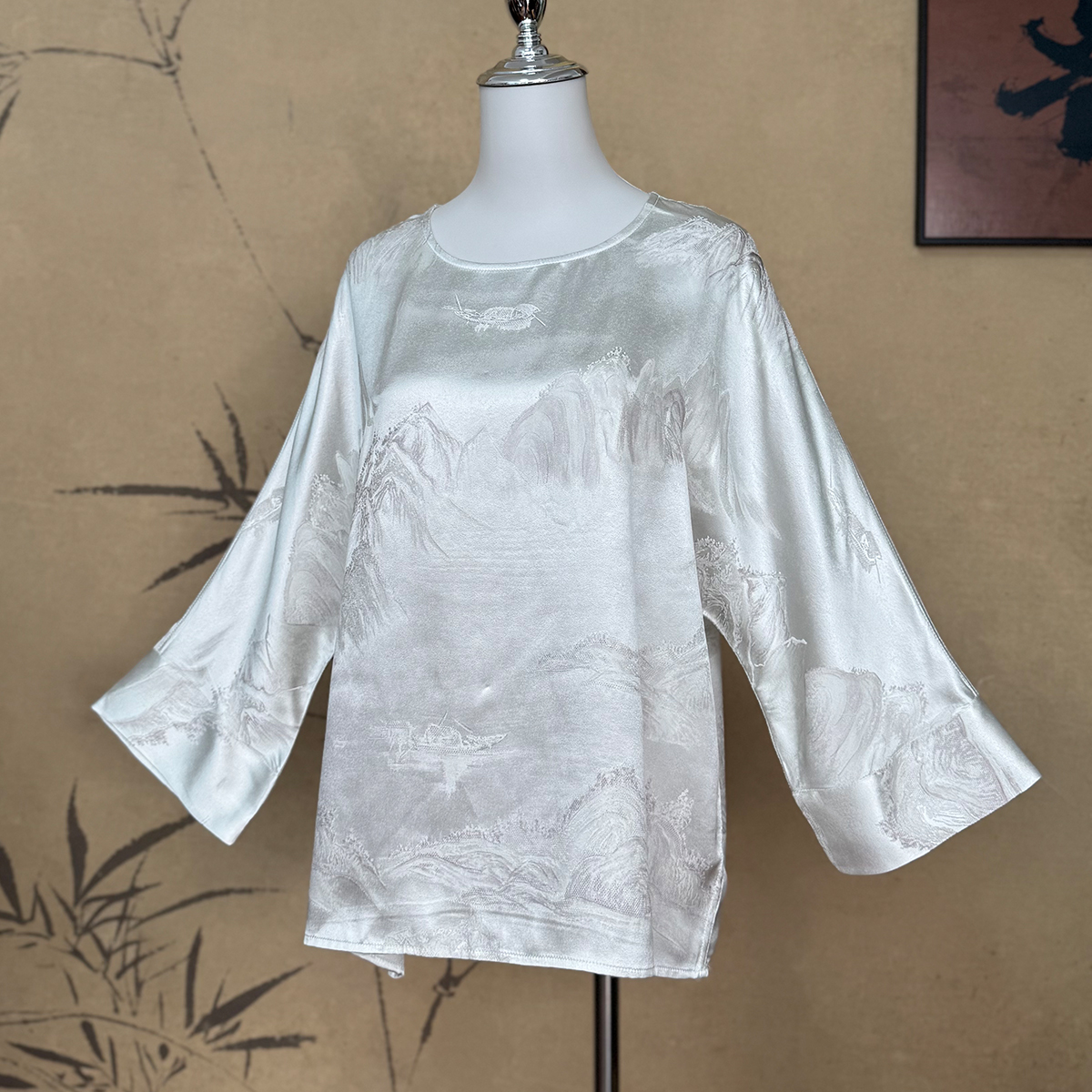 【卷卷新中式】“千里江山图”40姆米提花重缎双穿上衣 100%桑蚕丝