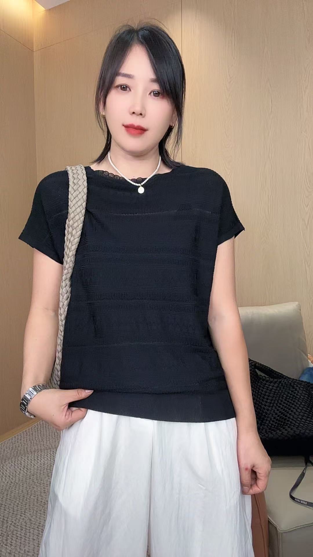 夏季新款落肩袖宽松遮肚子冰丝T恤 A8895