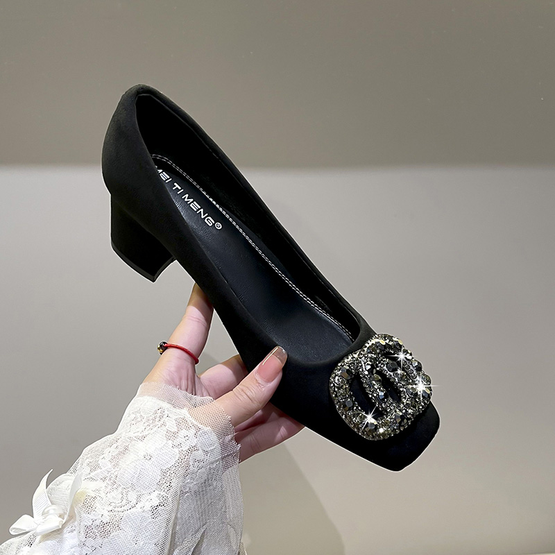 单鞋女款2025新款爆款高跟鞋女不累脚高级感方头浅口通勤上班鞋子