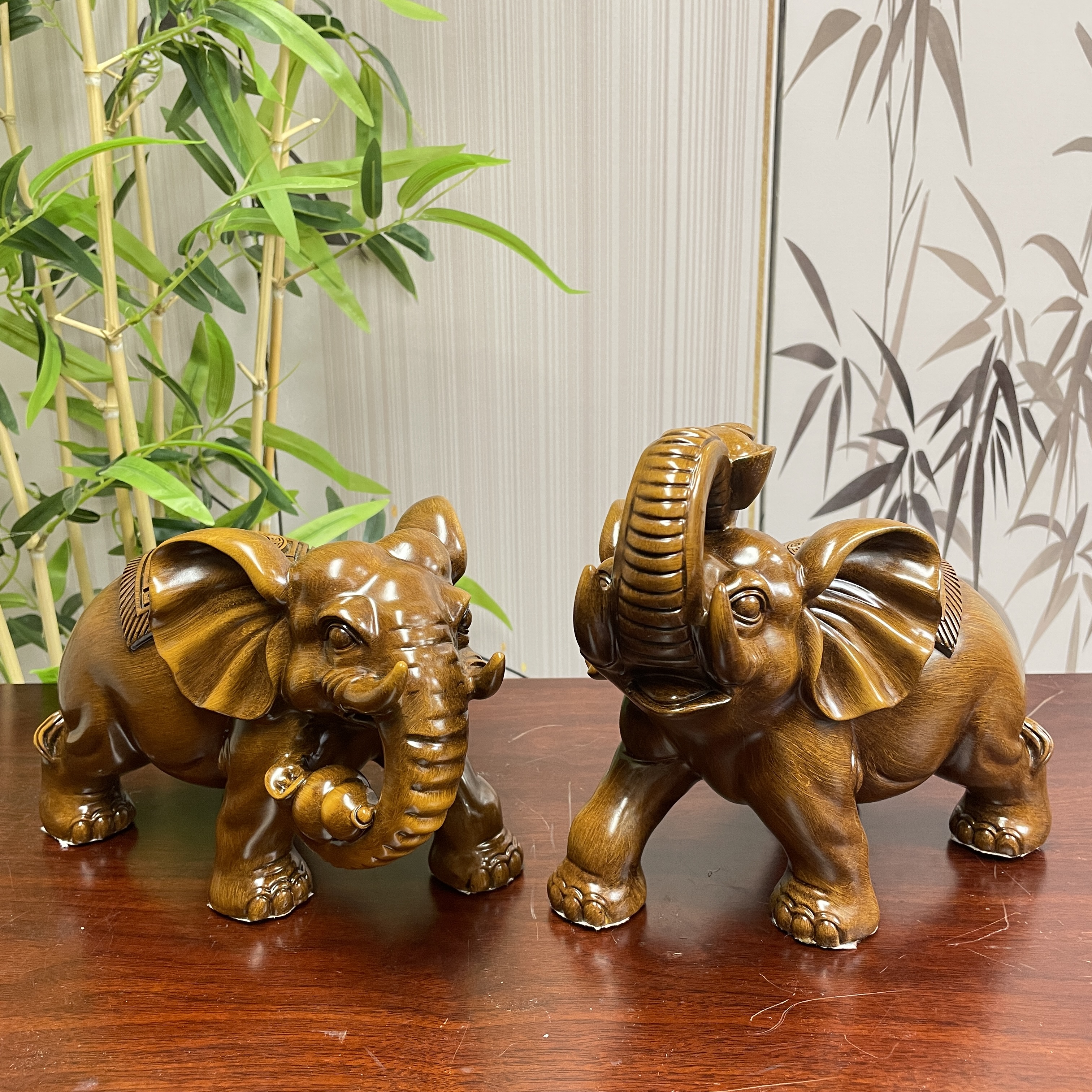 新款（财福）大象一对摆件工艺品公象(长15高12）母象（长15高10）
