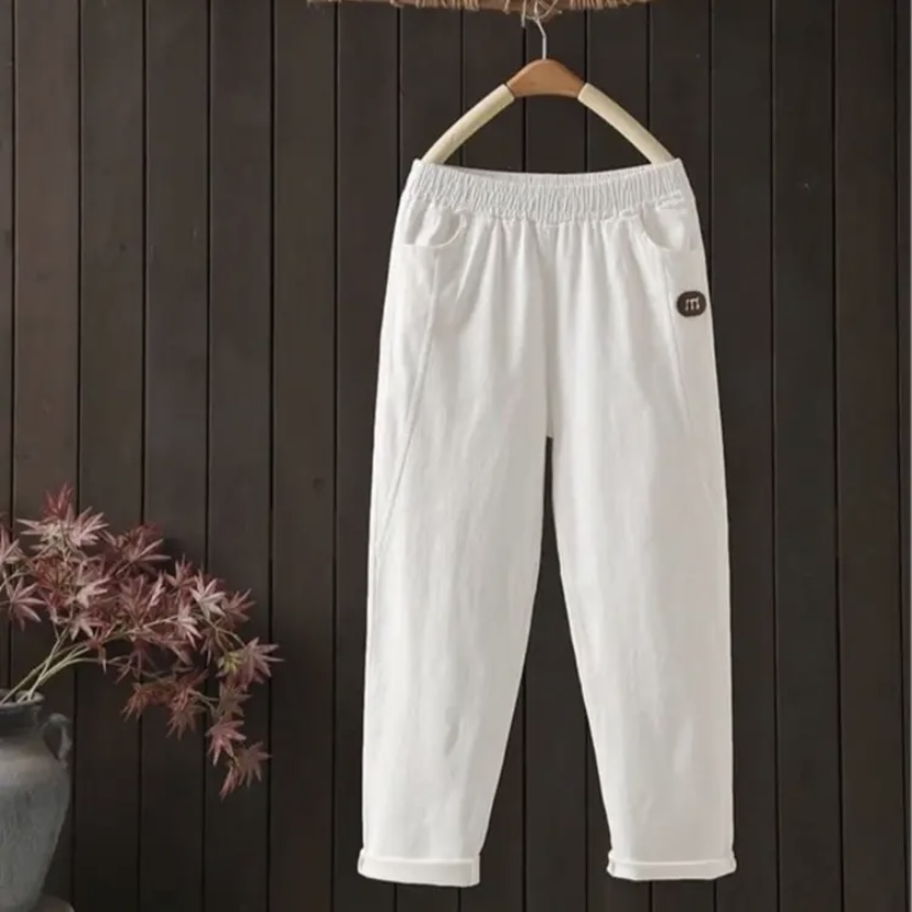 哈伦新款中老年女士裤子松紧高腰弹力水洗棉妈妈春夏休闲女裤长裤