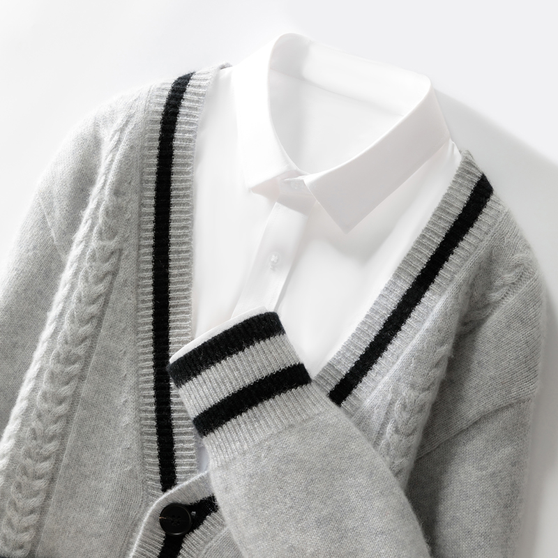 男士羊绒衫开衫款针织修身型厚款衫假两件春秋外搭