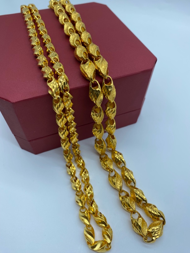 链子足银 足银项链 时尚车花麦穗项链精美金色首饰时尚霸气