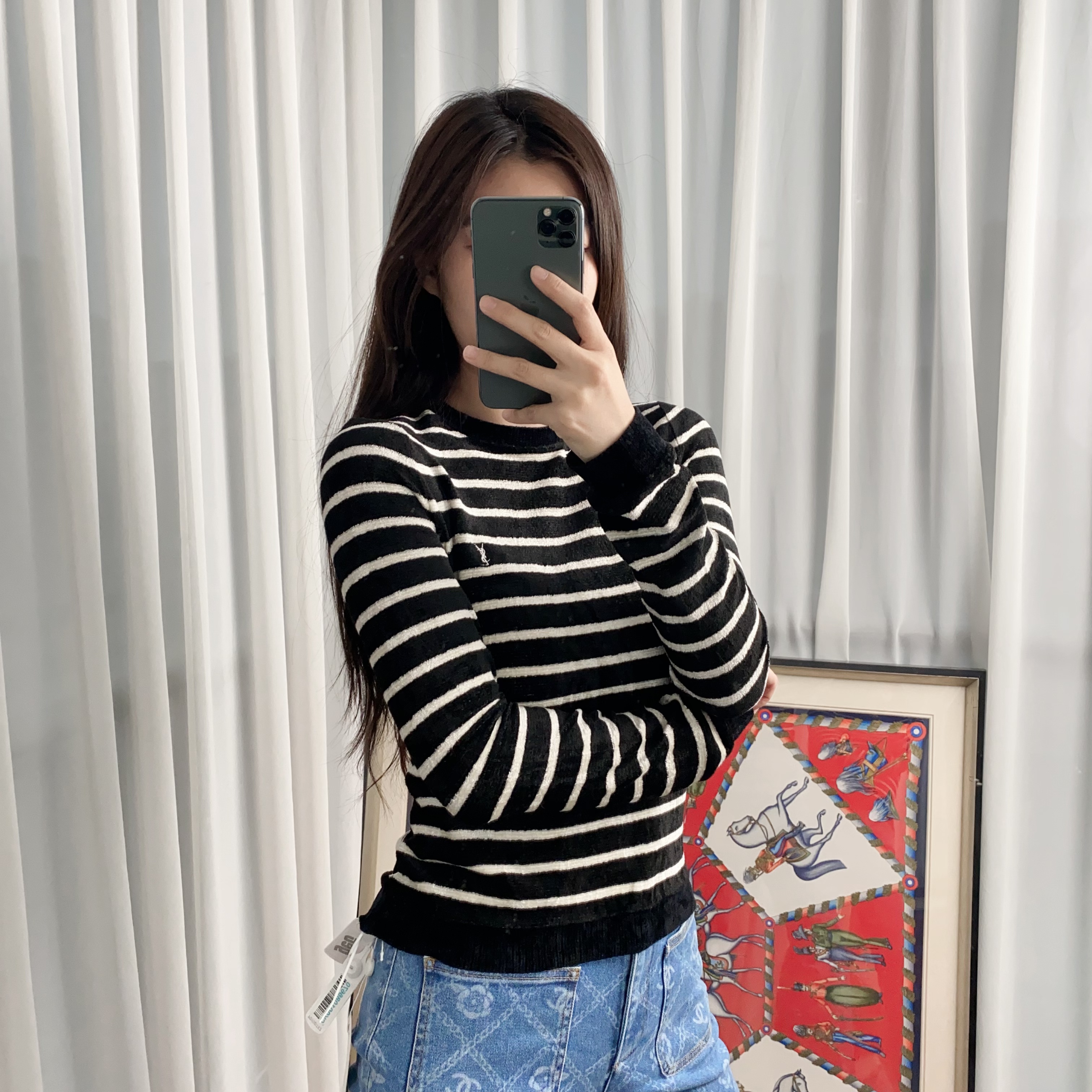 95新 YSL/圣罗兰 麦殿/针织t袖s码黑白色/250303ZMPTD10