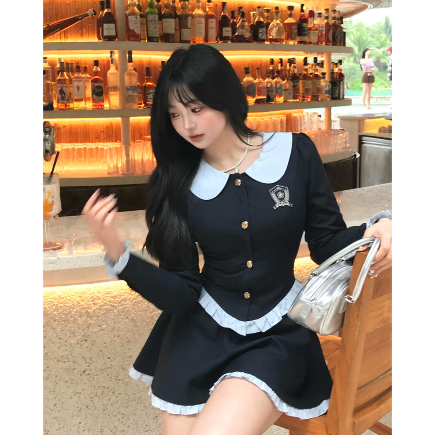 927清清MengFairy【青春女大】收腰假两件上衣+高腰半裙5049 5050