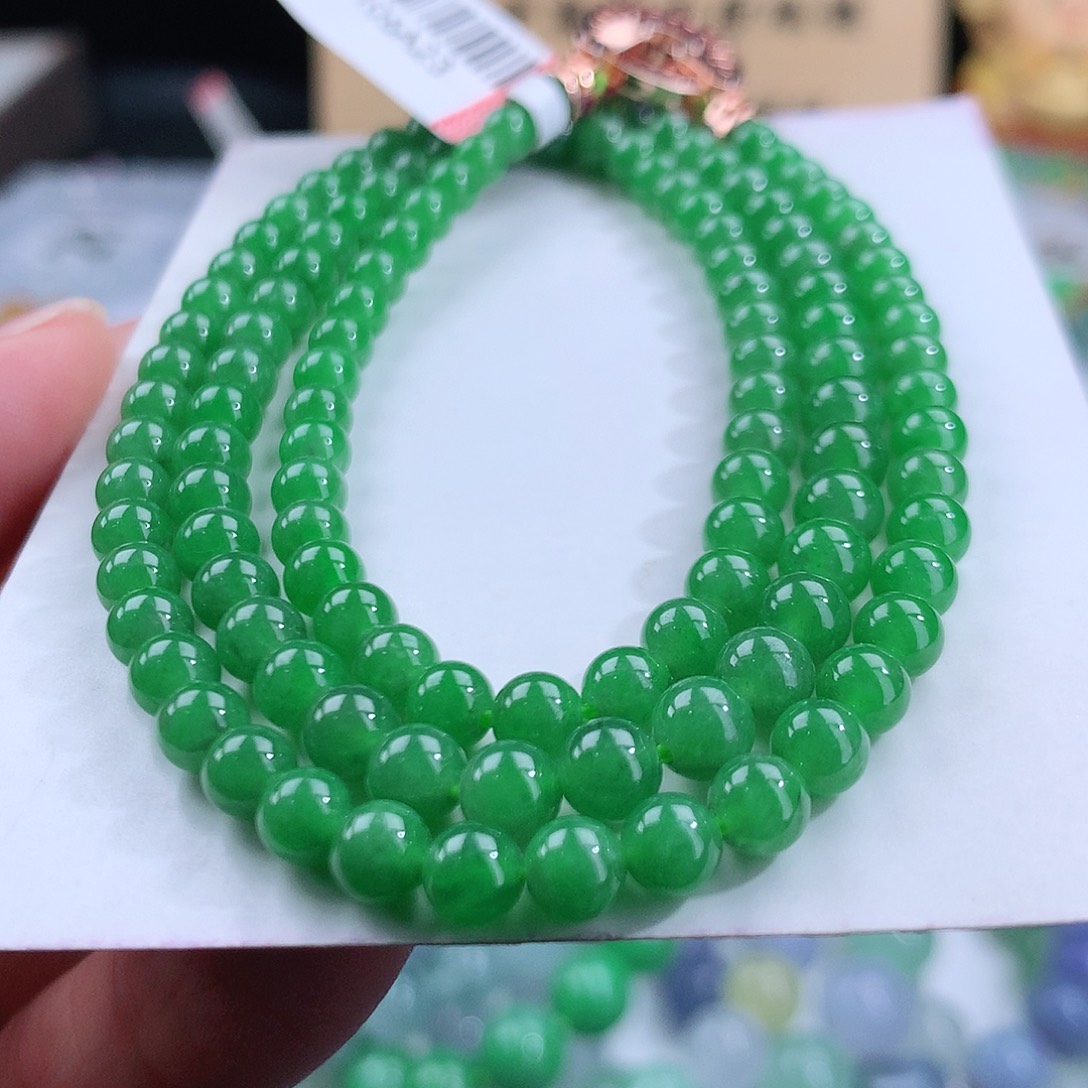 翡翠手链未镶嵌满绿匀色项链卡4.3-5mm