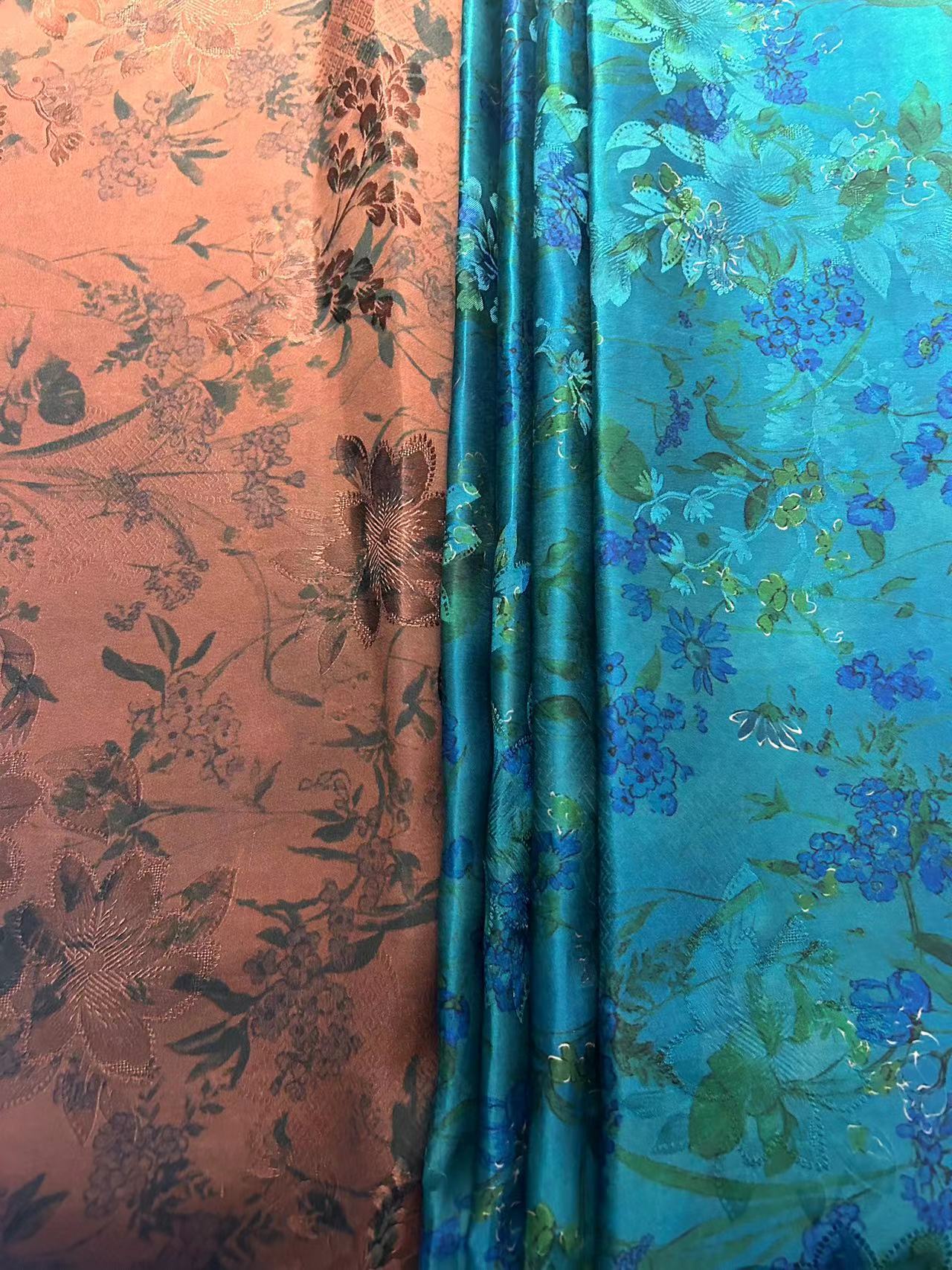 【蓝韵花影】花罗28姆米丝绸面料百分百桑蚕丝香云纱（开裁不退换）