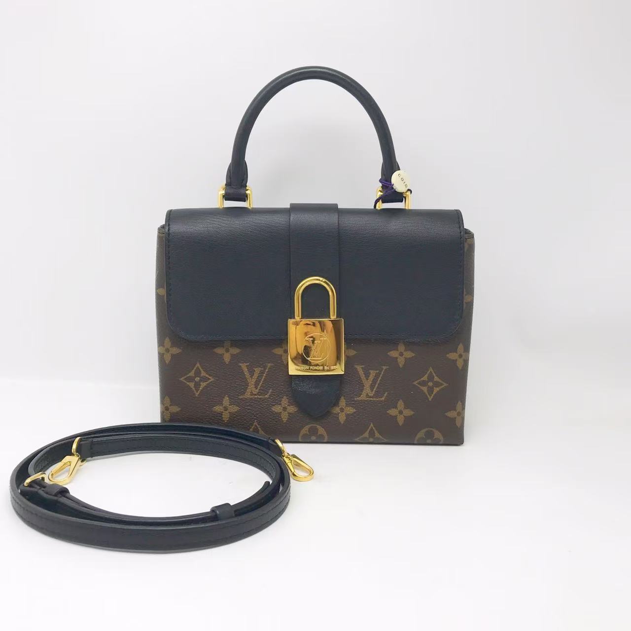 95新 LouisVuitton/路易威登 洋诚二手 LV老花拼黑色锁头包