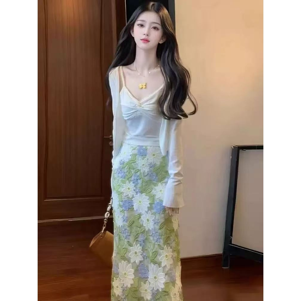 【A1851-A1860】春夏小个子穿搭蕾丝显瘦时尚时尚性感夏季开叉法式