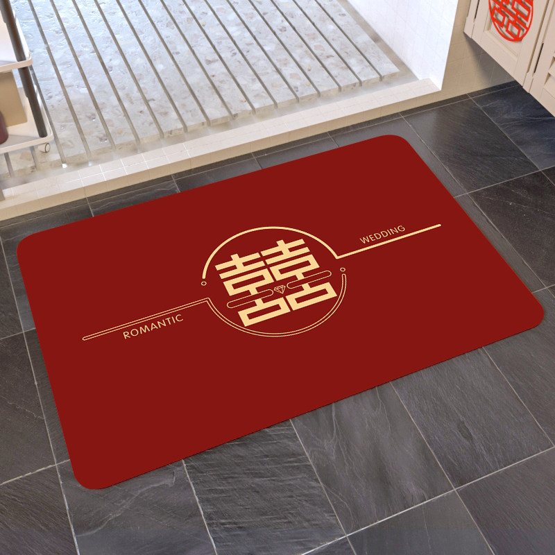 【80X120cm】喜庆红色硅藻泥入户地垫门口玄关防滑耐脏吸水免洗地毯