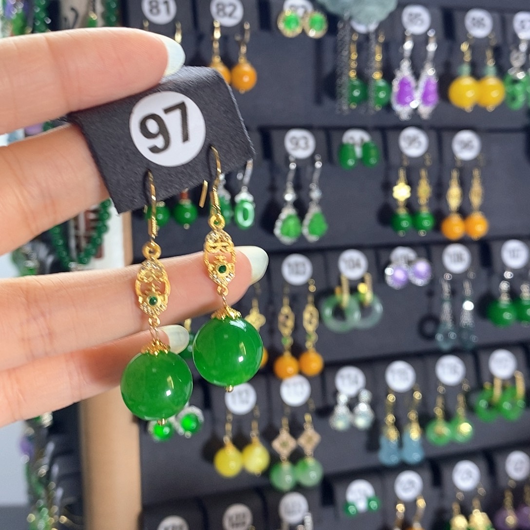 银S925镶嵌翡翠耳饰97