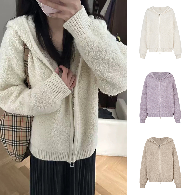 2025新款秋冬慵懒风双拉链连帽女外套