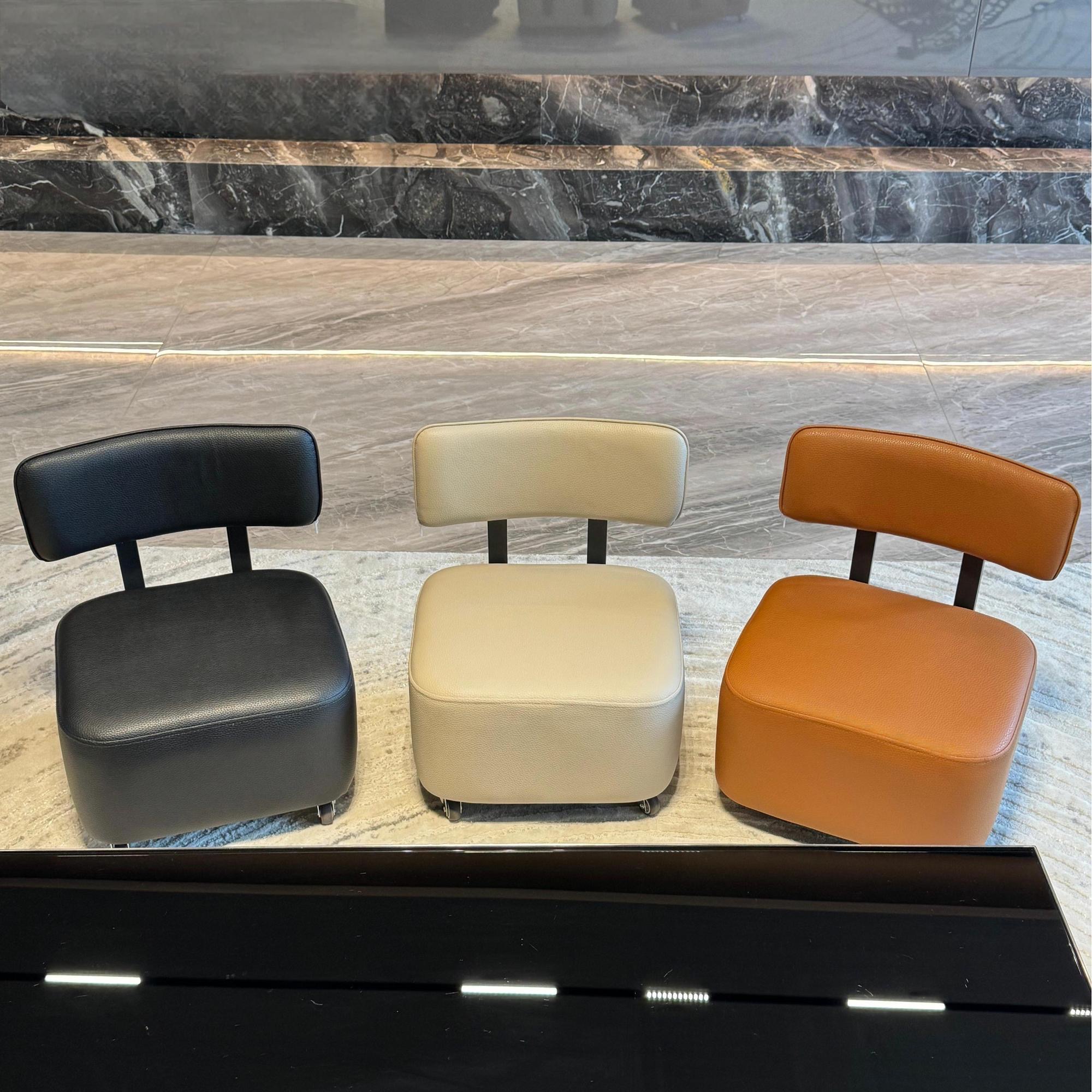 轻奢中古风家用客厅换鞋凳溜溜凳万能小凳皮质静音轮360度旋转