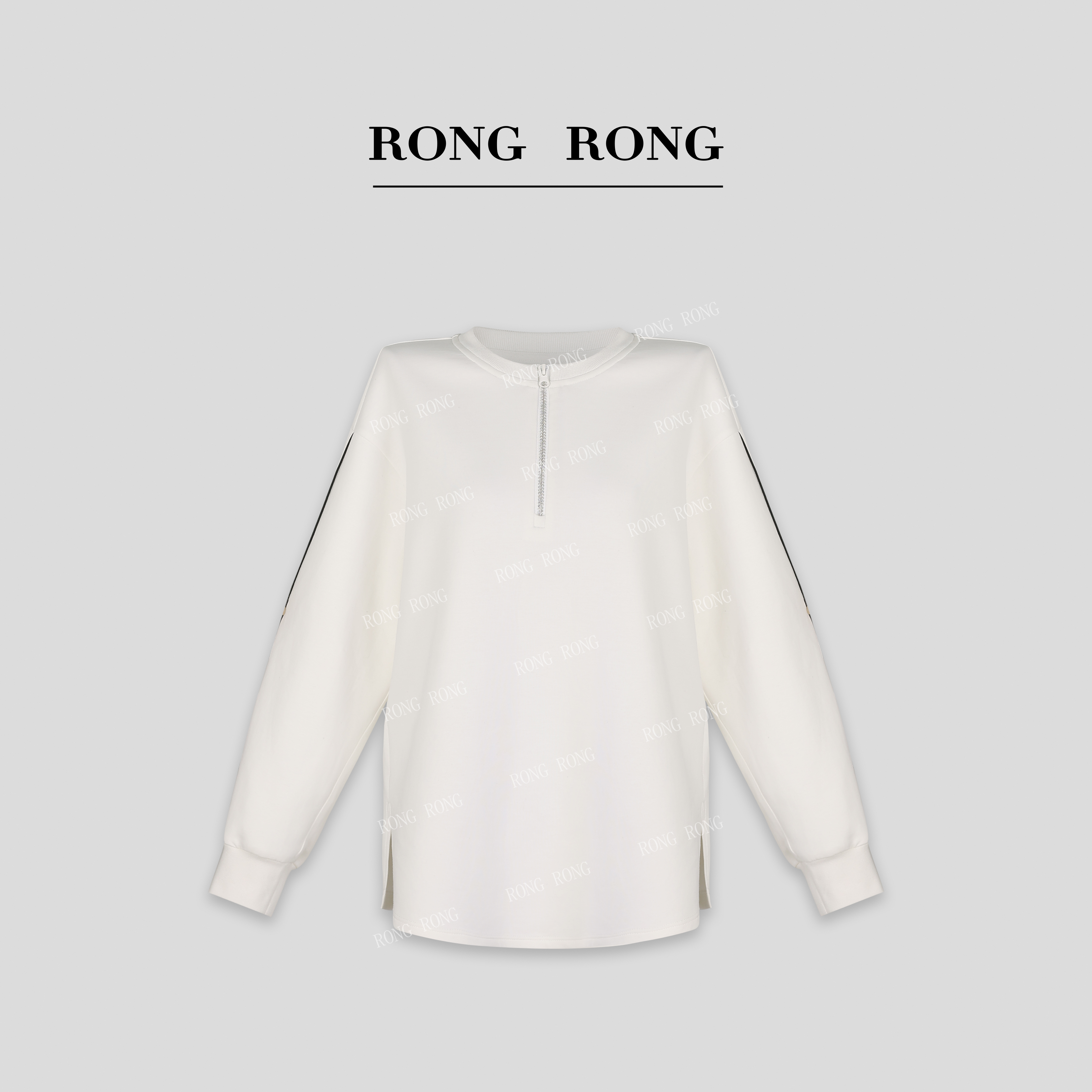 溶溶J【星钻篇章】RONGRONG定制带钻拉链立体打褶撞色卫衣C-S210711