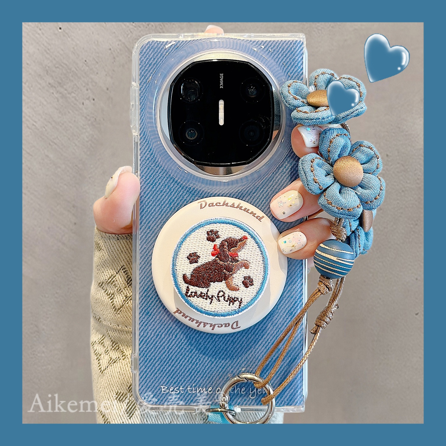 适用华为mateX6折叠屏手机壳牛仔纹刺绣MateX5典藏版小狗磁吸支架