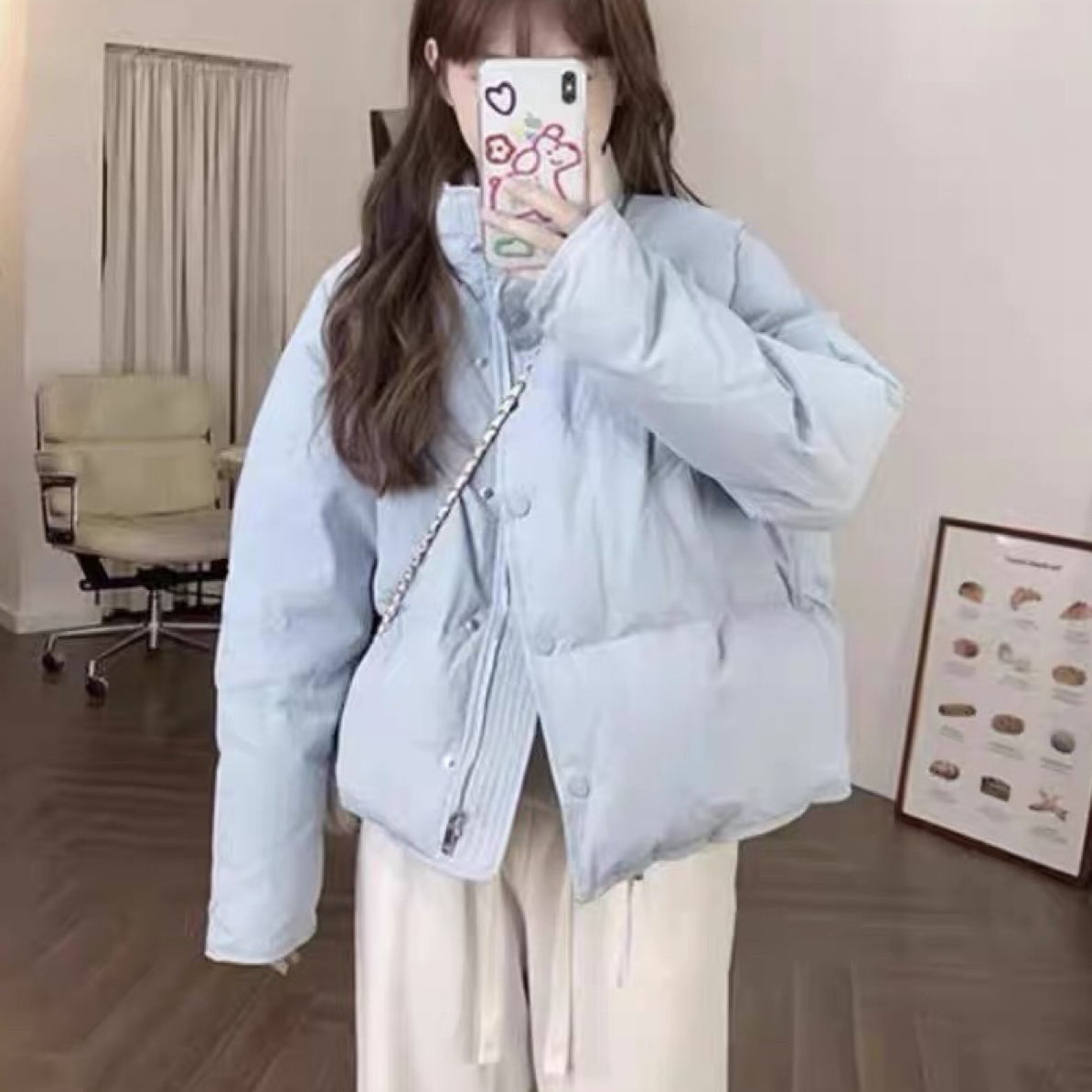 836韩版连帽假两件pu防寒服