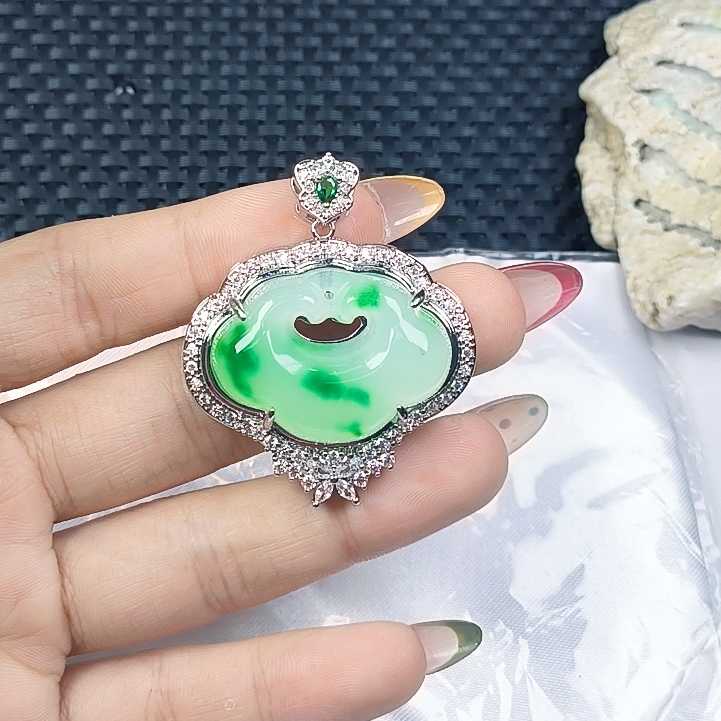 （聚宝严选））D0163绿飘花豪华长命锁吊坠妈妈款精致精美百搭时尚