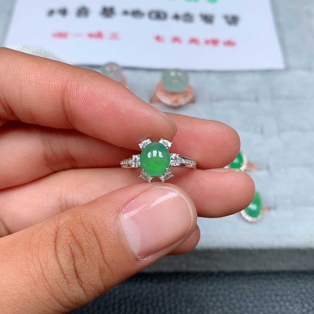 翡翠银S925镶嵌戒指83号