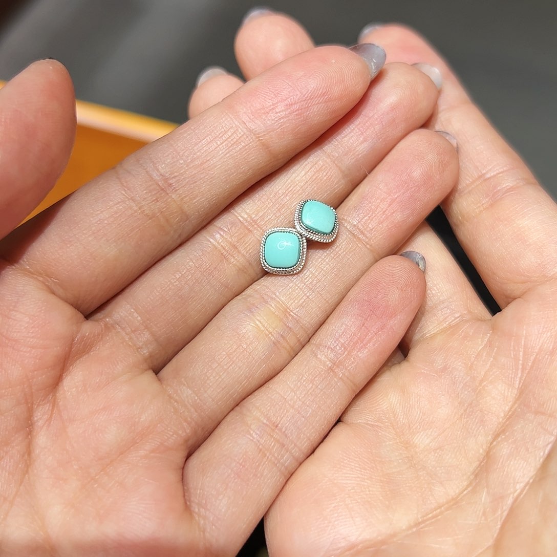 绿松石耳饰银S925镶嵌晓***丫