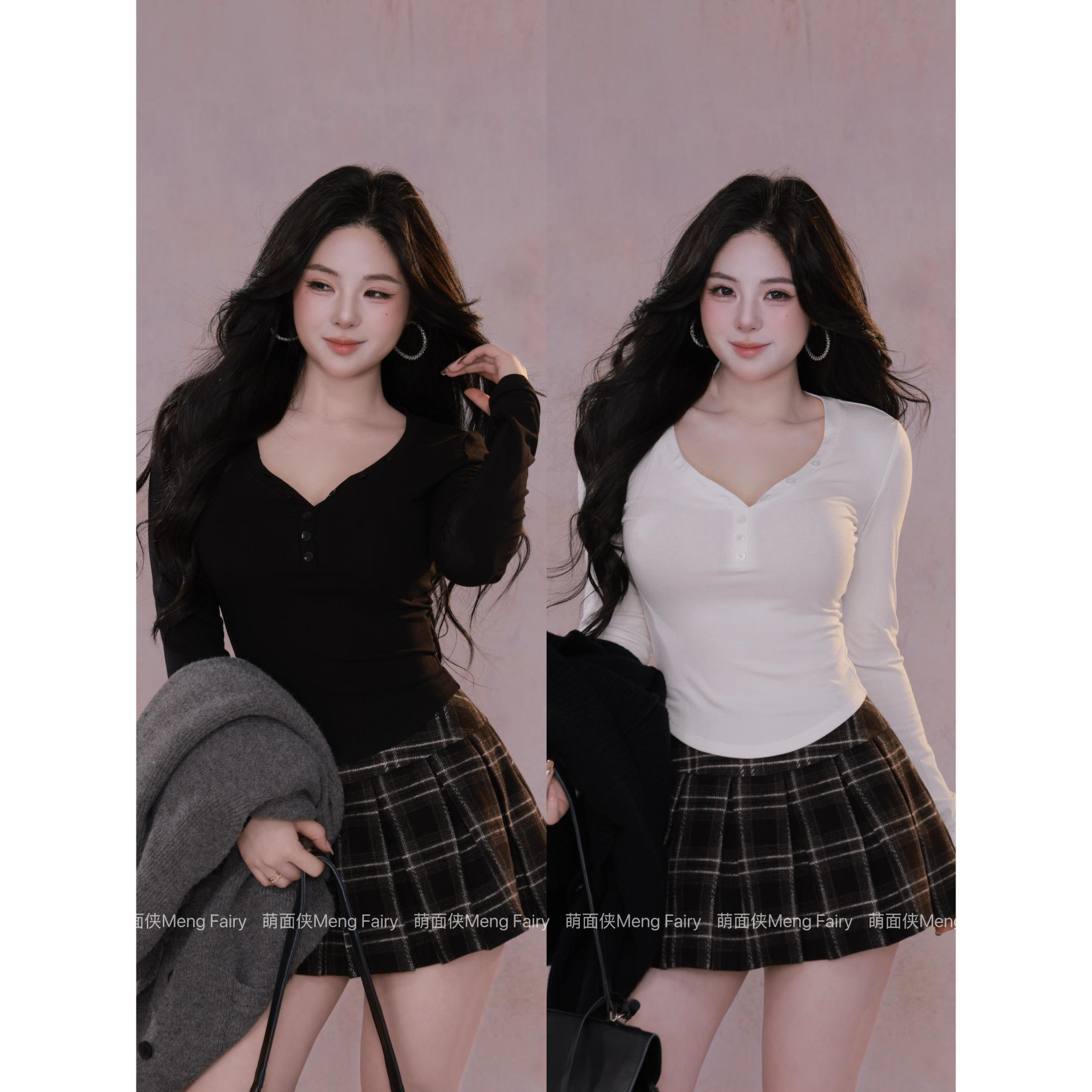 现货萌面侠【悸动梦境 无磨毛版】简约V领针织长袖上衣打底衫6474A