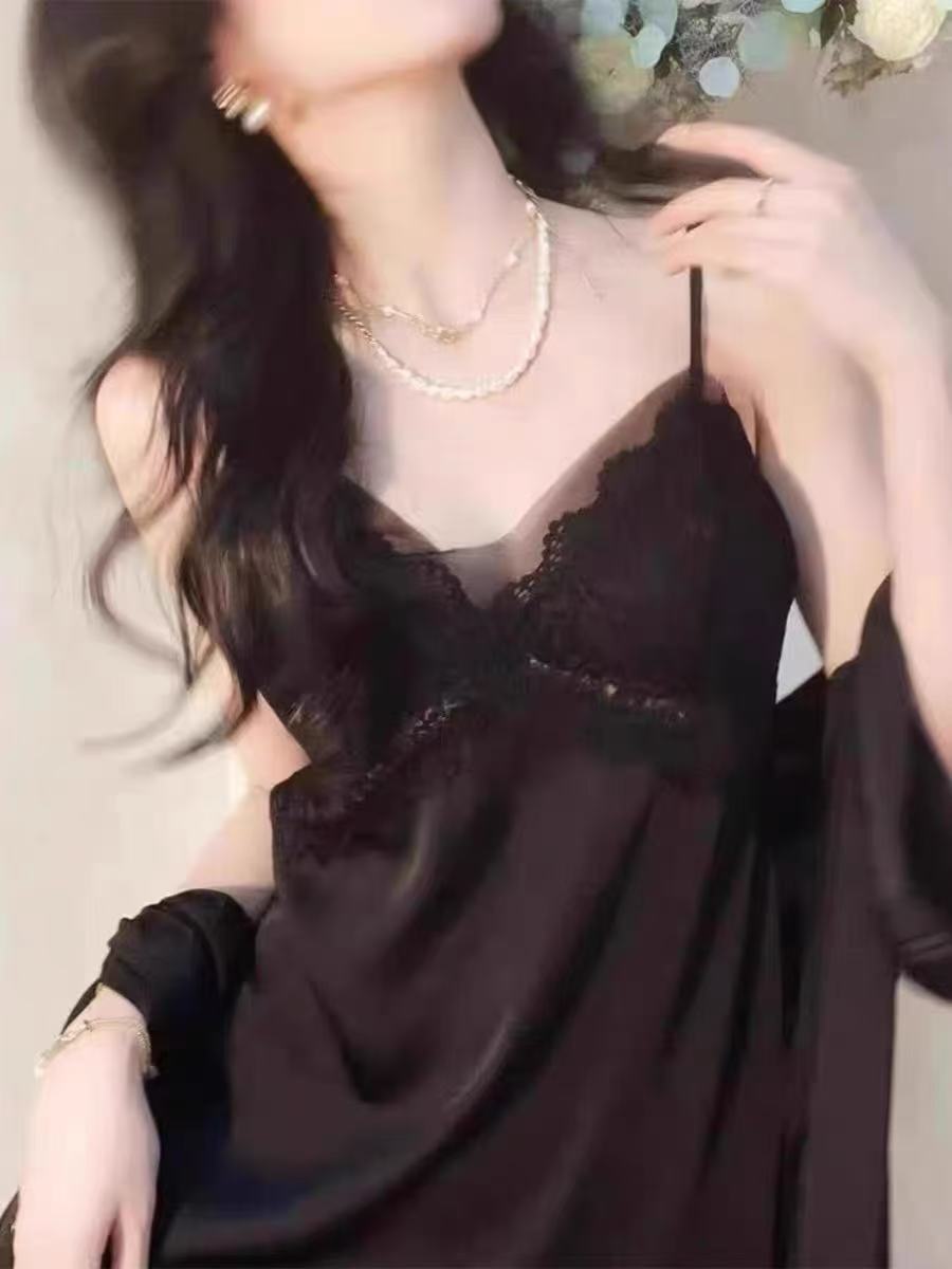 AB婀娜多姿夏季轻奢带胸垫纯欲法式美背修身显瘦气质百搭吊带睡衣