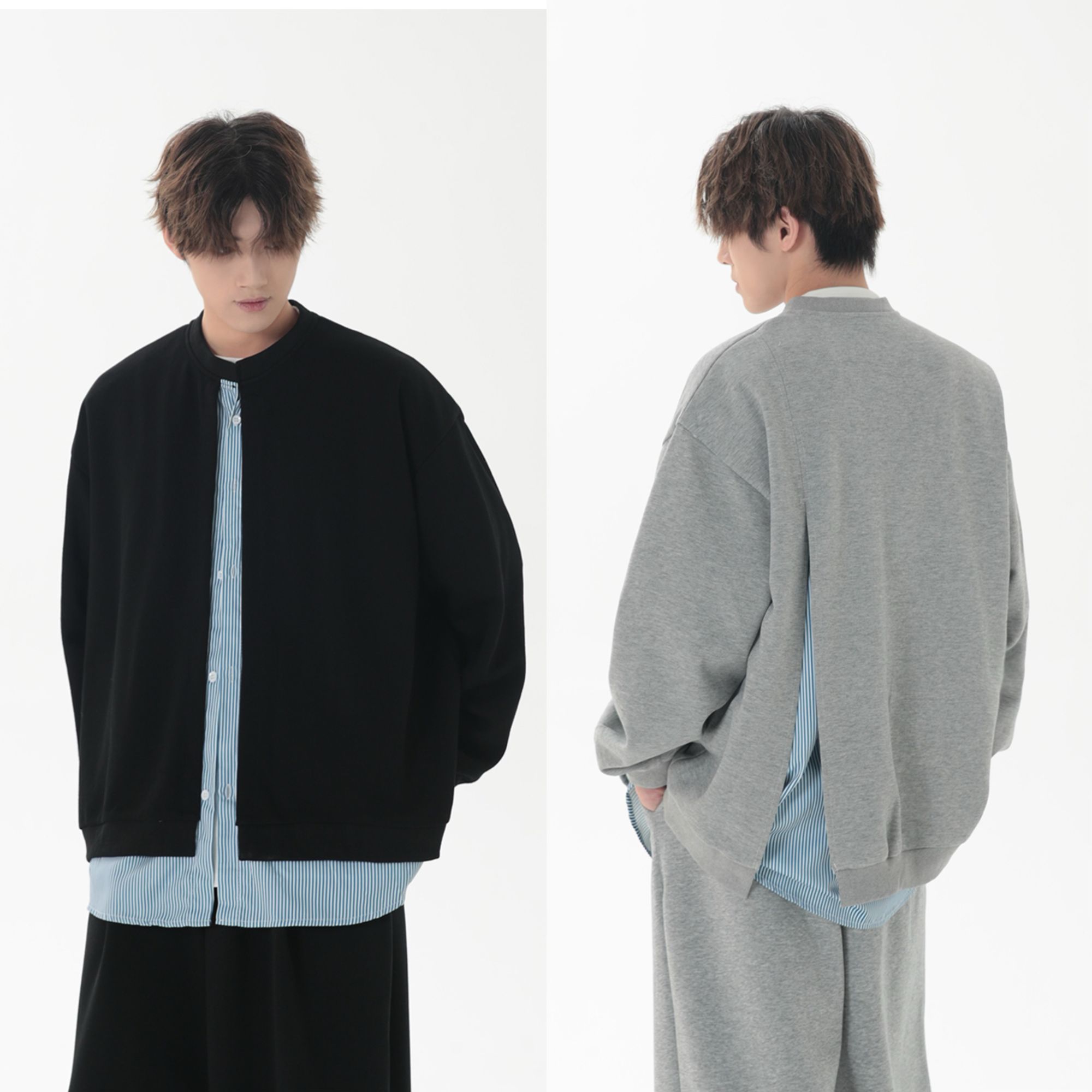 韩系cleanfit春秋假两件条纹休闲设计韩版ins长袖外套男女情侣款