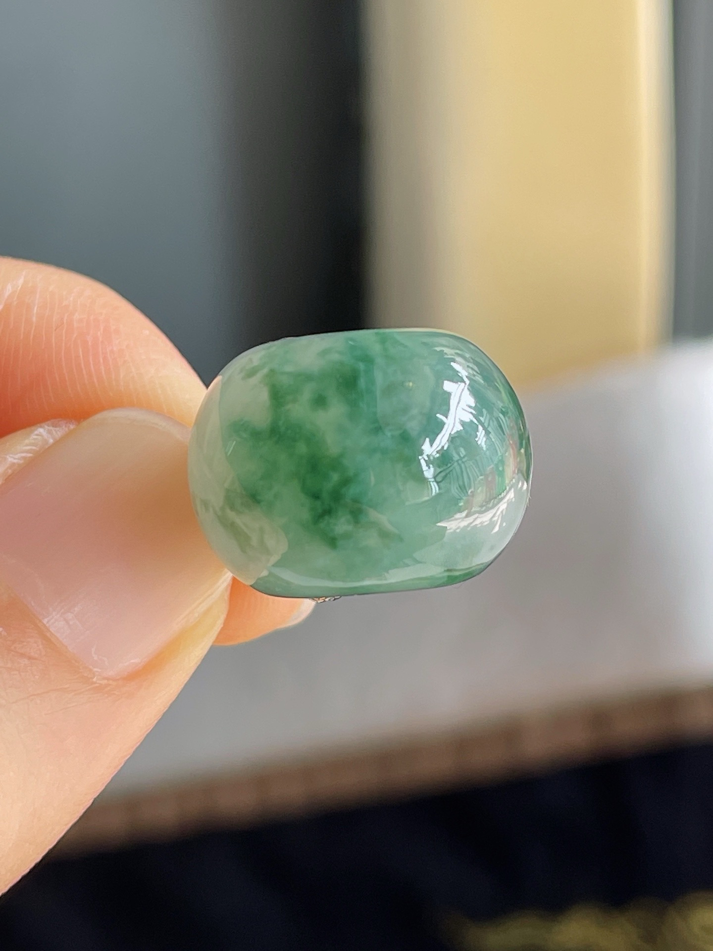 天然翡翠A货冰种飘花飘绿灵动路路通吊坠挂件冰透17-12.7mm缅甸