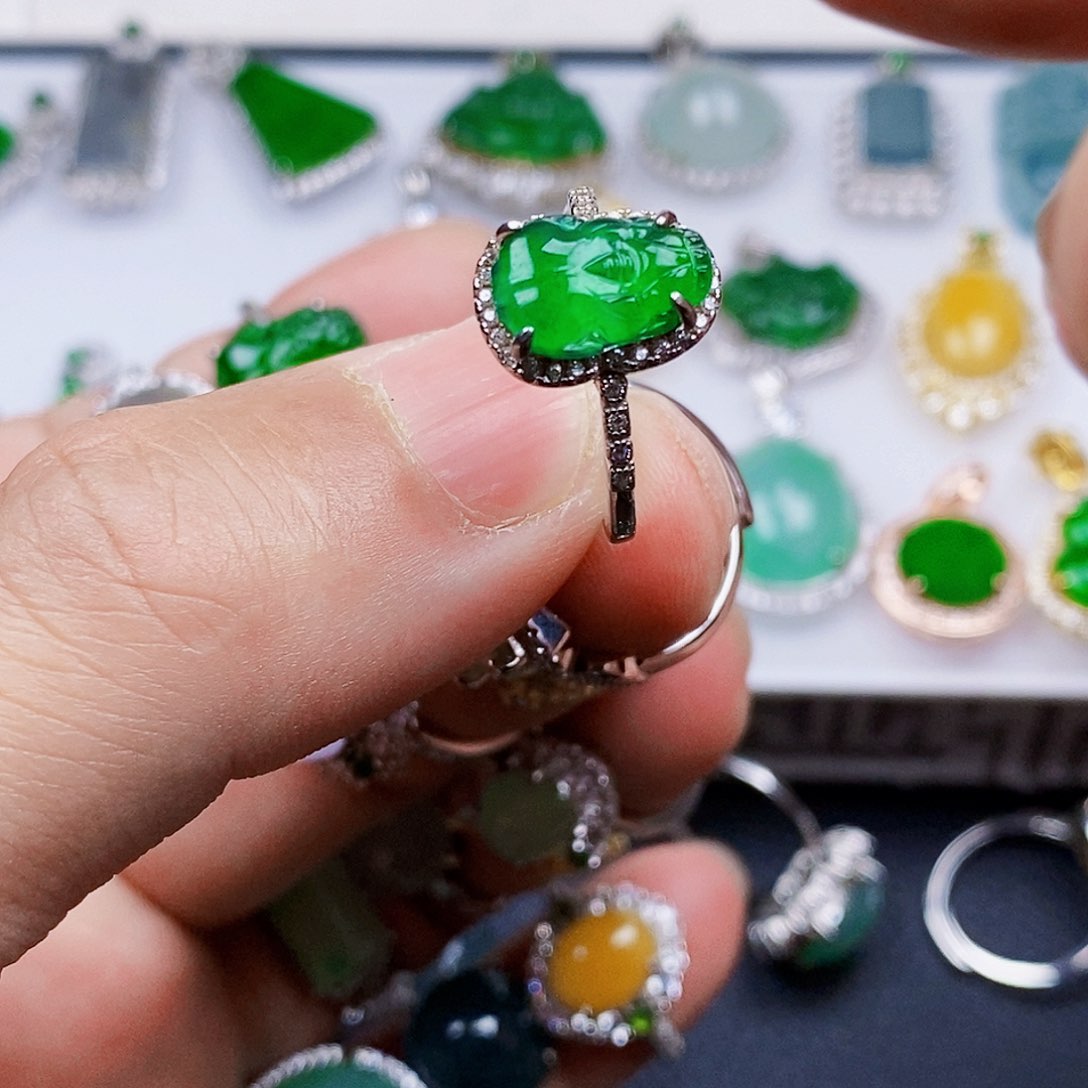 翡翠银S925镶嵌戒指叶*戒指