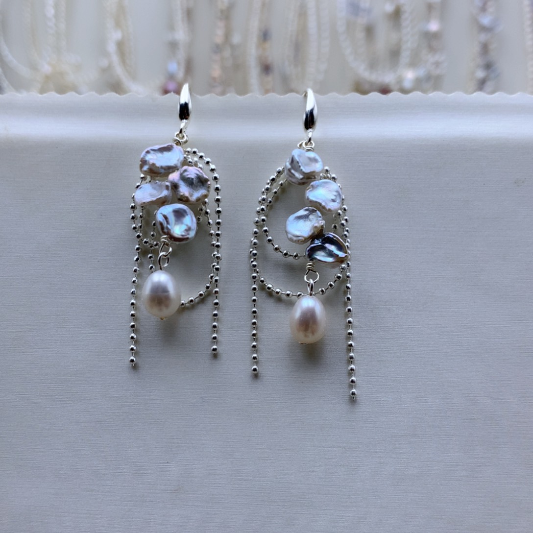 银S925镶嵌淡水珍珠耳饰