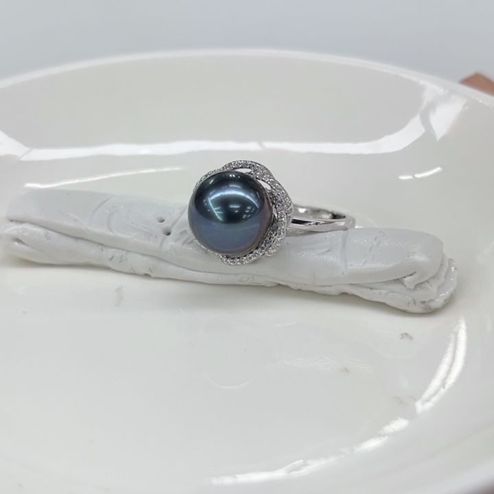 银S925镶嵌戒指海水珍珠9-10mm