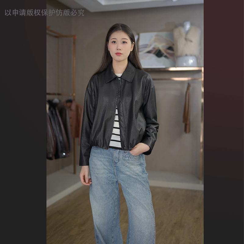 金名嘉【客定】早春2026新款植鞣小羊皮极简风女百搭减龄皮衣U9Z002