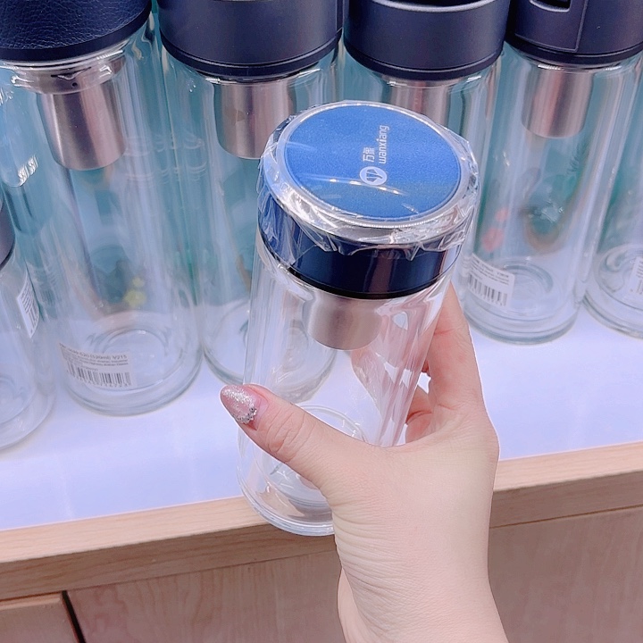 万象品牌双层玻璃杯V277-340蓝色样品