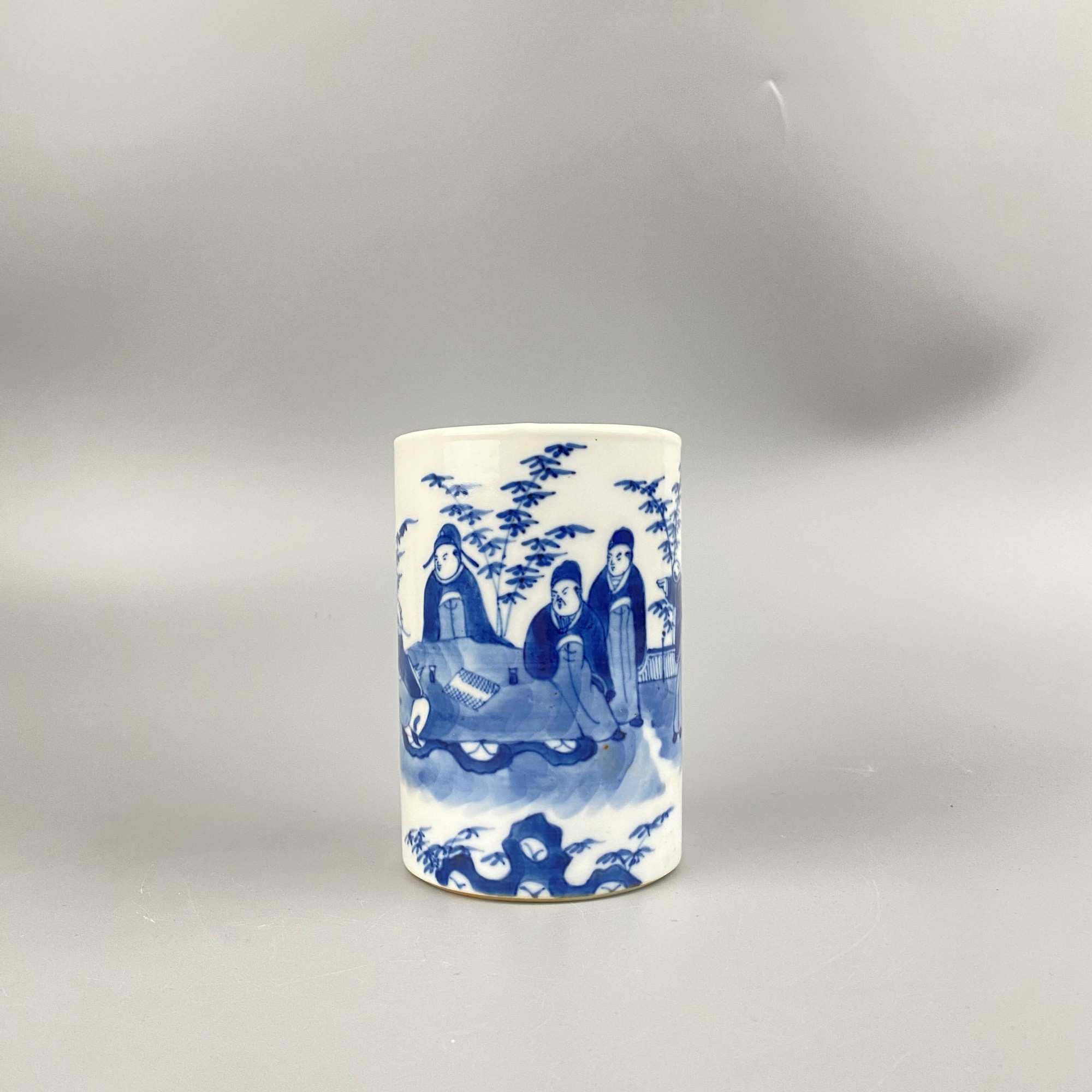 清光绪青花竹林七贤笔筒【古董拍卖】Y225Y20209001