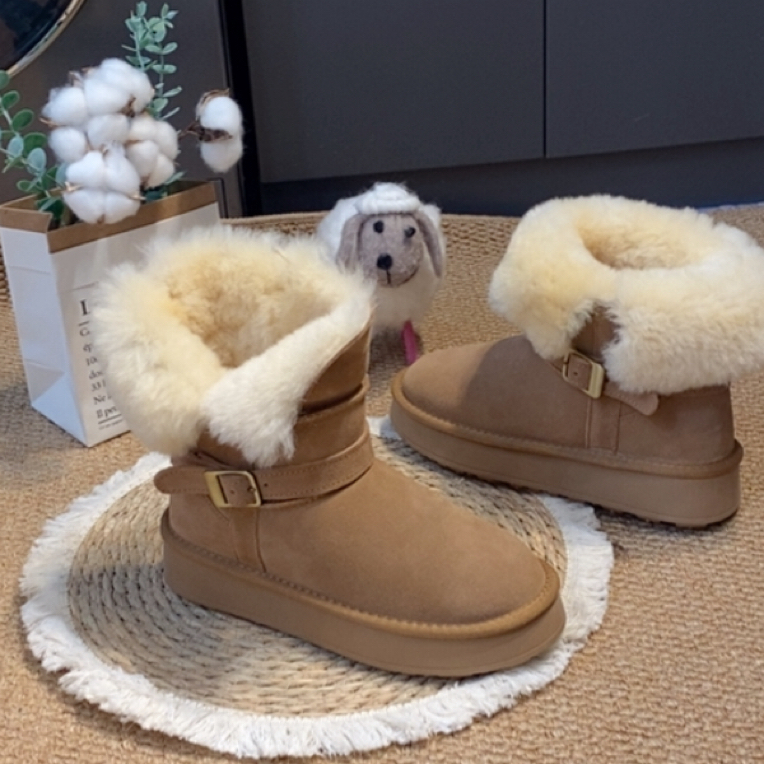 新款厚底骑士靴雪地靴真皮羊毛防滑保暖雪地靴