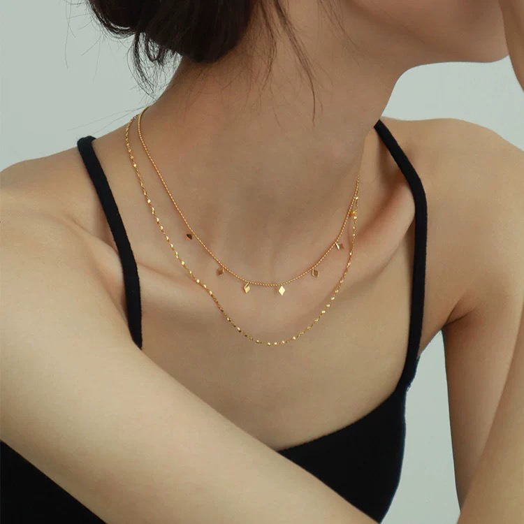 钛钢项链 yislon双层叠戴星光闪闪不掉色波光粼粼菱形锁骨链