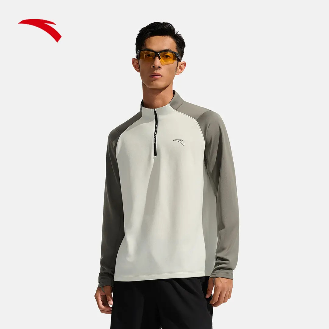 安踏进阶跑半拉链长袖男士秋季新款流光风百搭休闲运动T恤针织衫