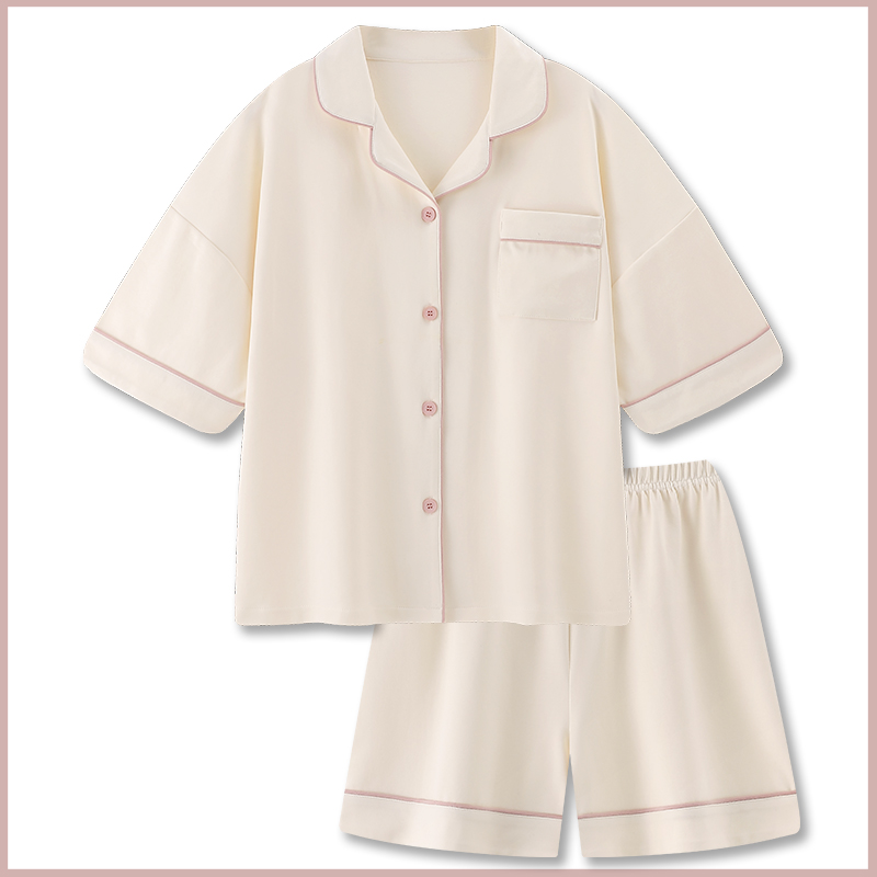 『云朵奶粉』纯色睡衣夏季女款纯棉短袖家居服夏天外穿大码纯棉睡衣