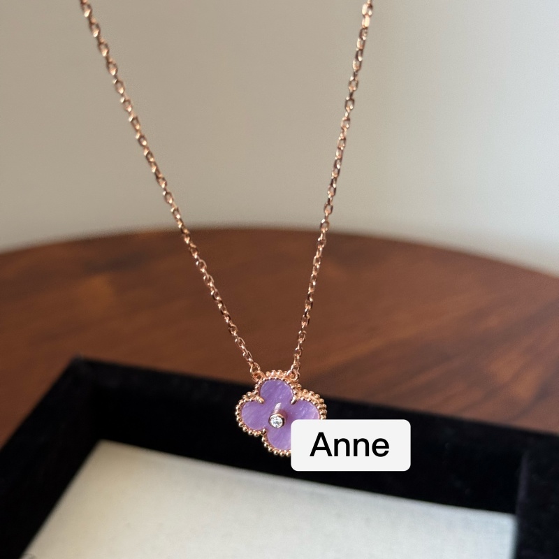 铜合金项链 紫色四叶草轻奢镶锆百搭项链【X625】