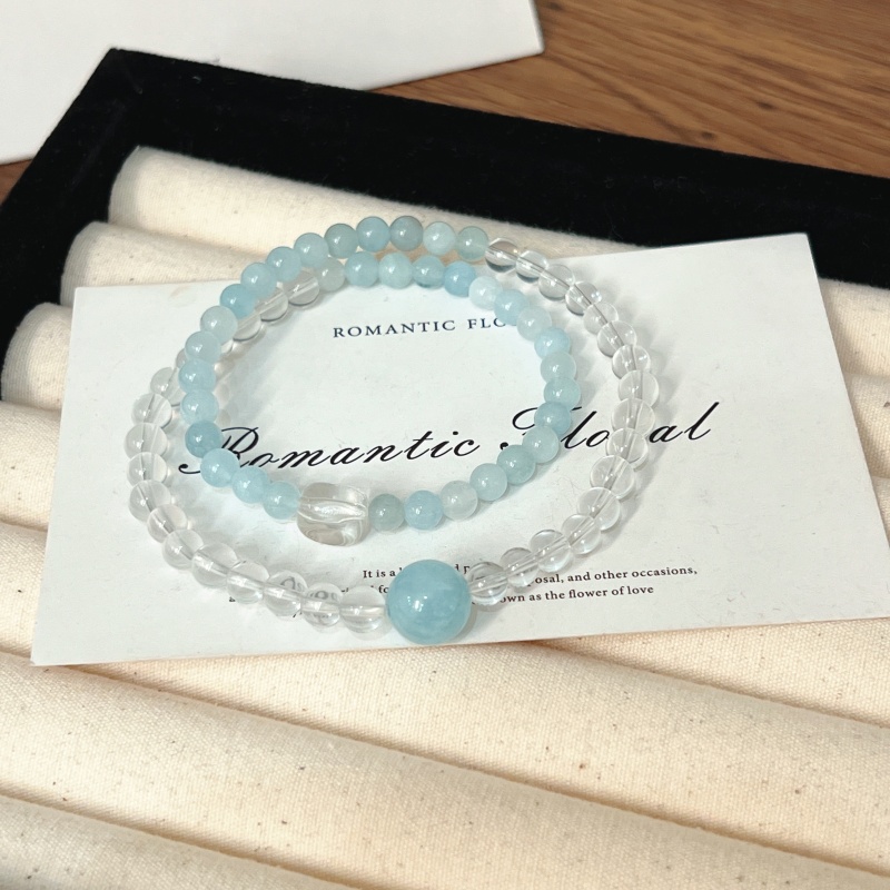 X1493[幸好有晴 ]白水海蓝宝双圈手链高端轻奢手串多样性发一