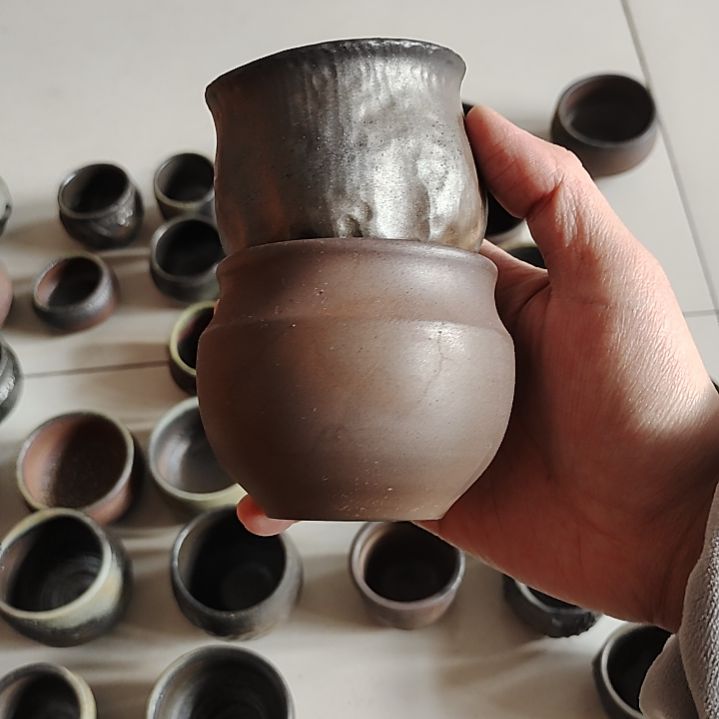 坭兴陶纯柴烧全手工茶壶杯2个，口不圆微瑕不退