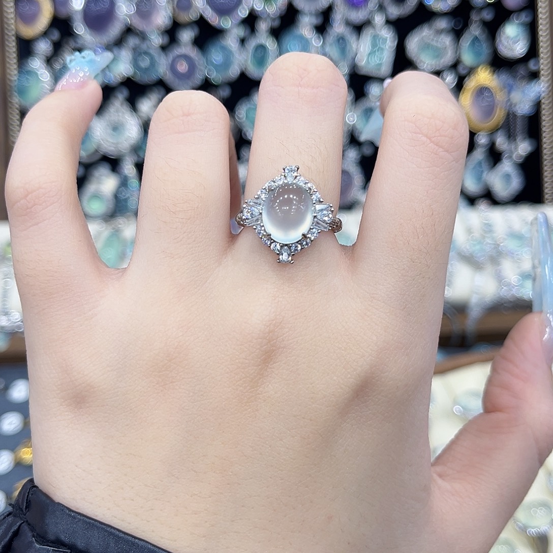 岫玉银S925镶嵌戒指