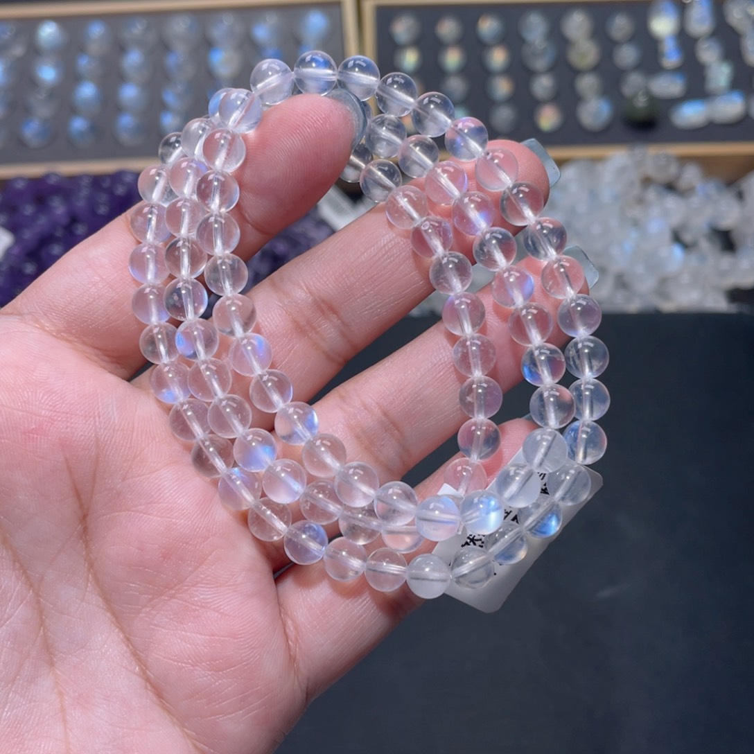****y手链未镶嵌长石高冰透蓝月光手链多圈6mm