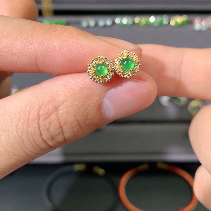 翡翠耳饰银S925镶嵌耳饰