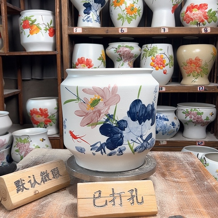 摆件电饭煲青花荷花新款陶瓷陶瓷