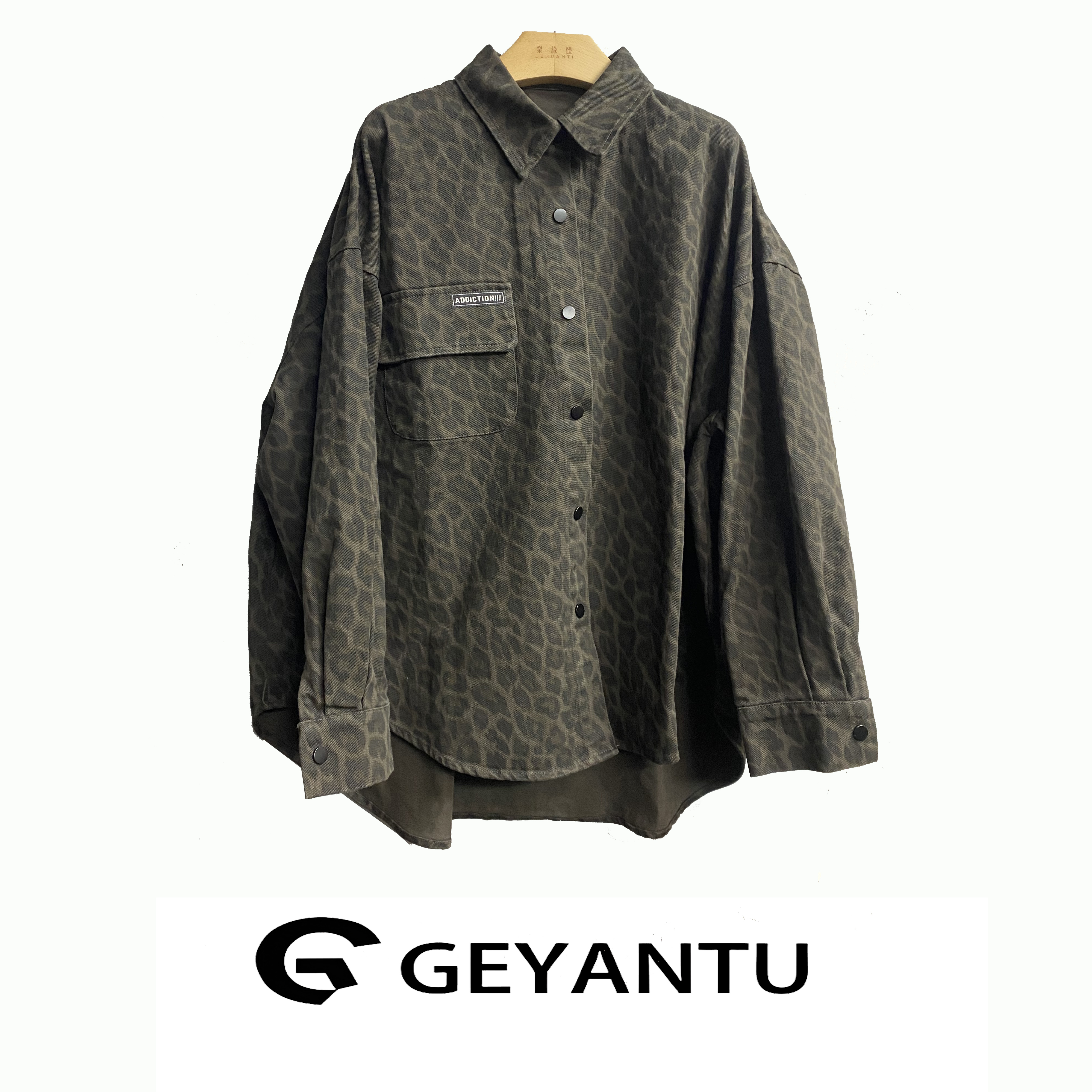 【GEYANTU】W005春秋长袖时尚宽松印花休闲百搭翻领水洗拼接秋季
