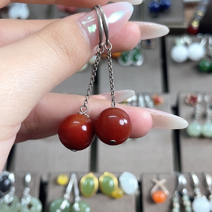 玛瑙/玉髓耳饰银S925镶嵌12左右