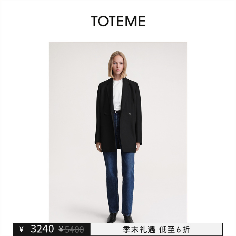 【季末礼遇】TOTEME女装Loreo黑色羊毛混纺双排扣开叉廓型西装外套
