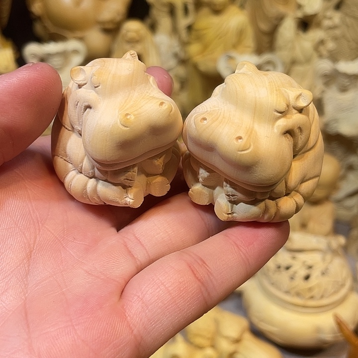 黄杨木小瑕疵河马一对