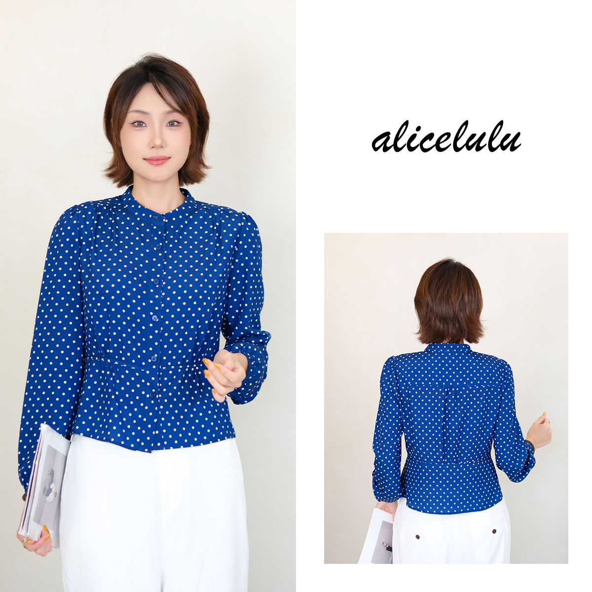[alicelulu] 经典简约波点长袖衬衫气质上衣 S2144069L
